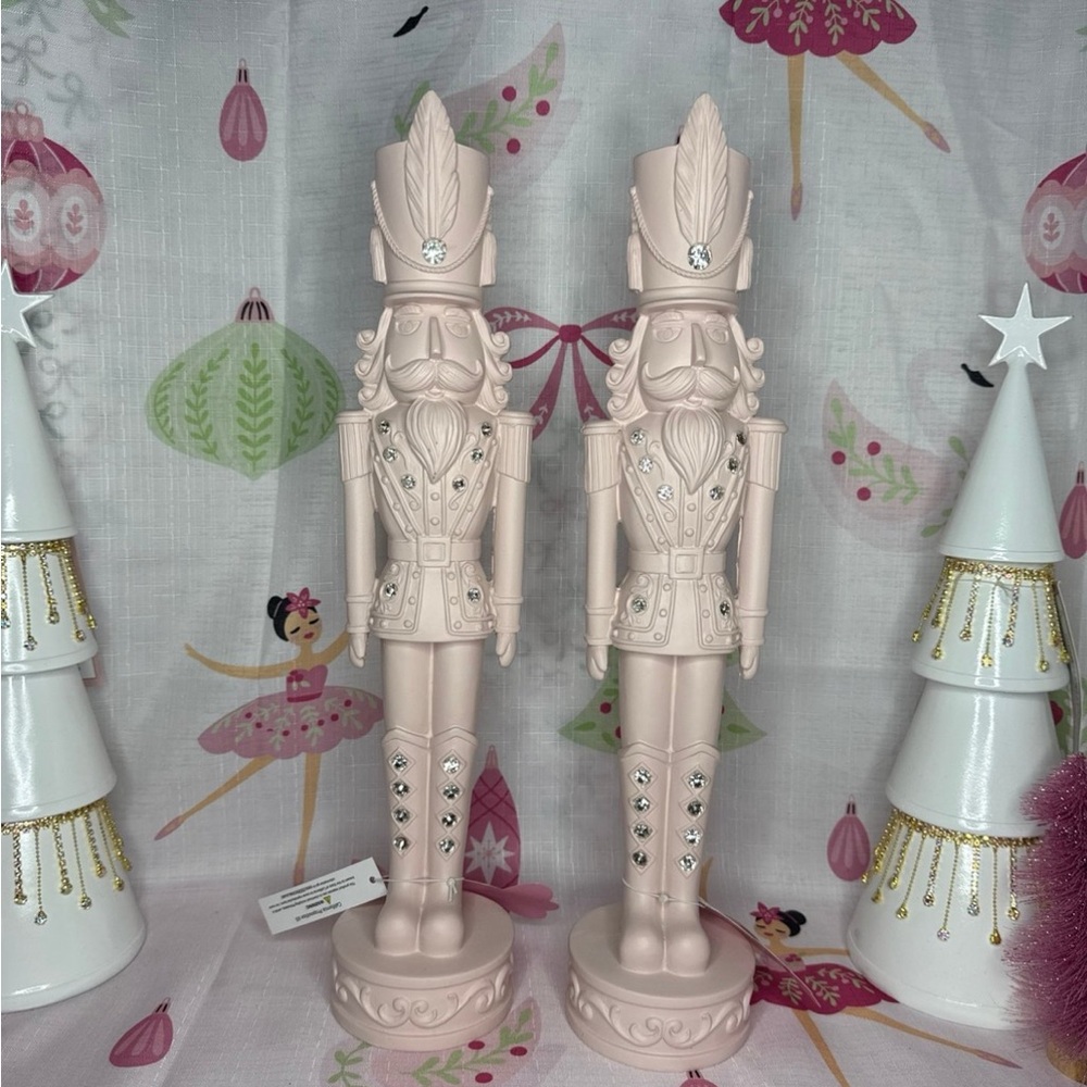 Pastel Pink Nutcracker with Rhinestones 17", set of 2